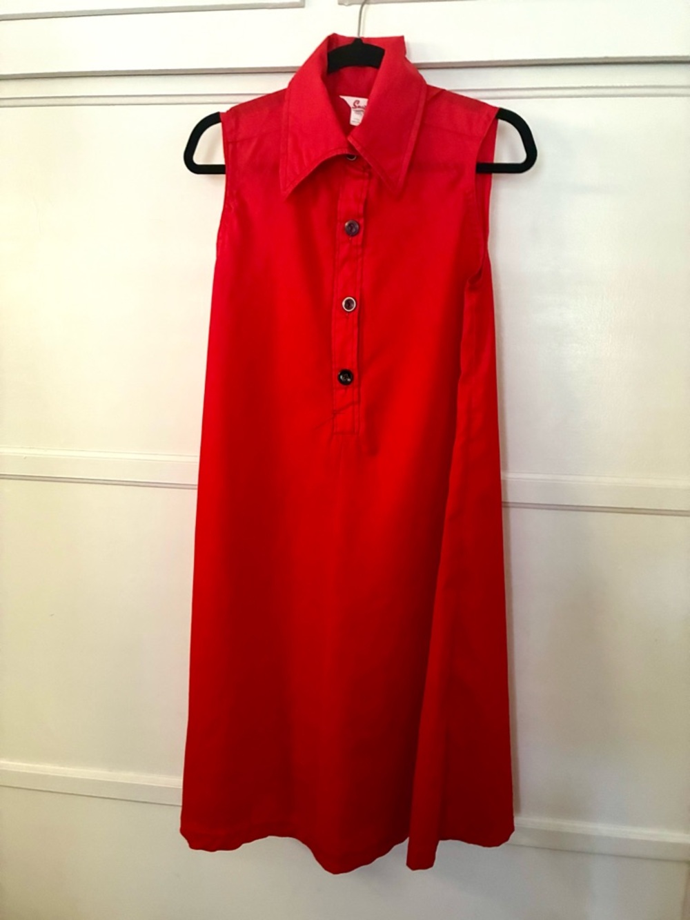 Vintage 1960s 60s Sleeveless Tank Red Button-Front Shirt Shift Dress Small